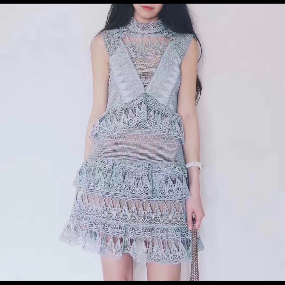 Self-Portrait Light Green Tiered Mini Dress